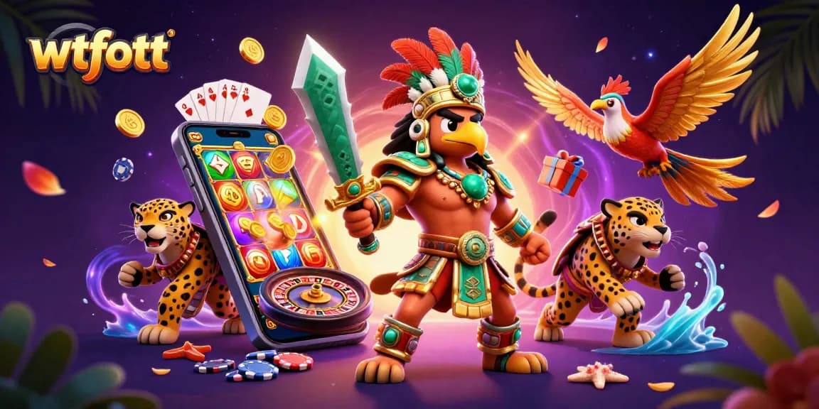 Experience winning spins at wtfott with an epic Aztec warrior in a dazzling casino scene.