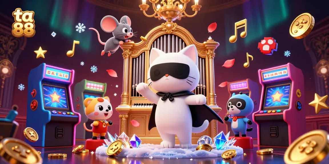 Engage with the ta 88 casino experience featuring a whimsical phantom cat and vibrant game elements.