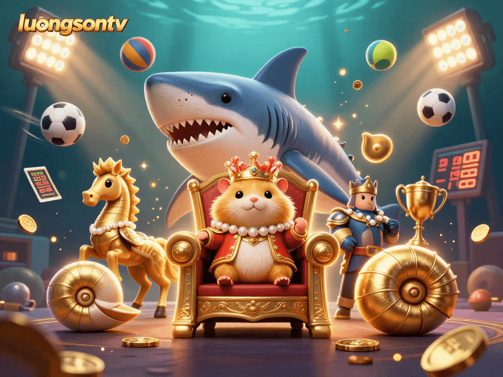Experience thrilling sports betting action with luongsontv featuring a golden hamster king and vibrant gaming elements.