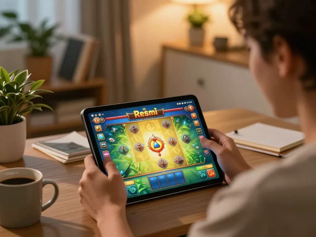 Engaging gameplay of Slot Resmi on a tablet in a cozy home setting