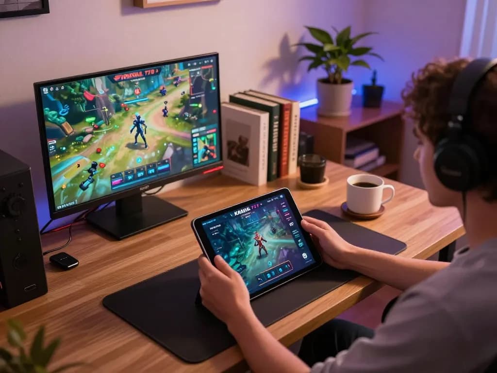 KADAL 778 gaming setup showcasing a player enjoying premium games on a tablet in a cozy environment