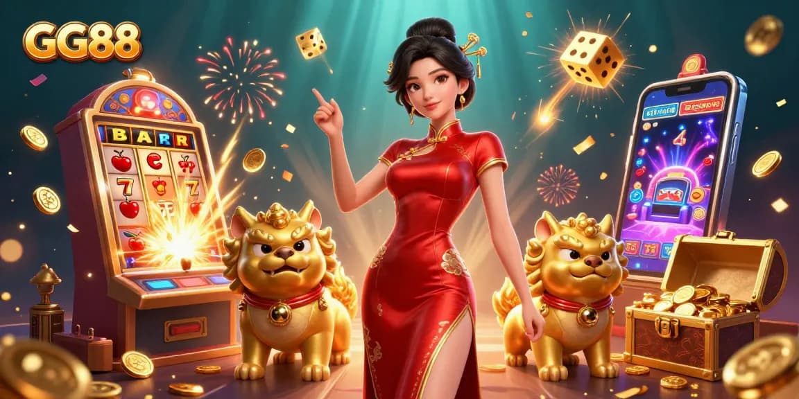 Experience the excitement of GG88, the premier gaming platform featuring a glamorous casino scene filled with jackpot treasures.