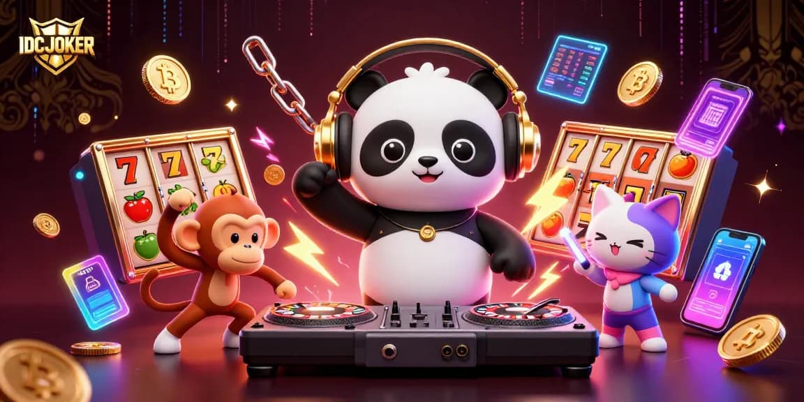 Experience thrilling gameplay with IDCJOKER featuring fun characters, slot machines, and crypto elements