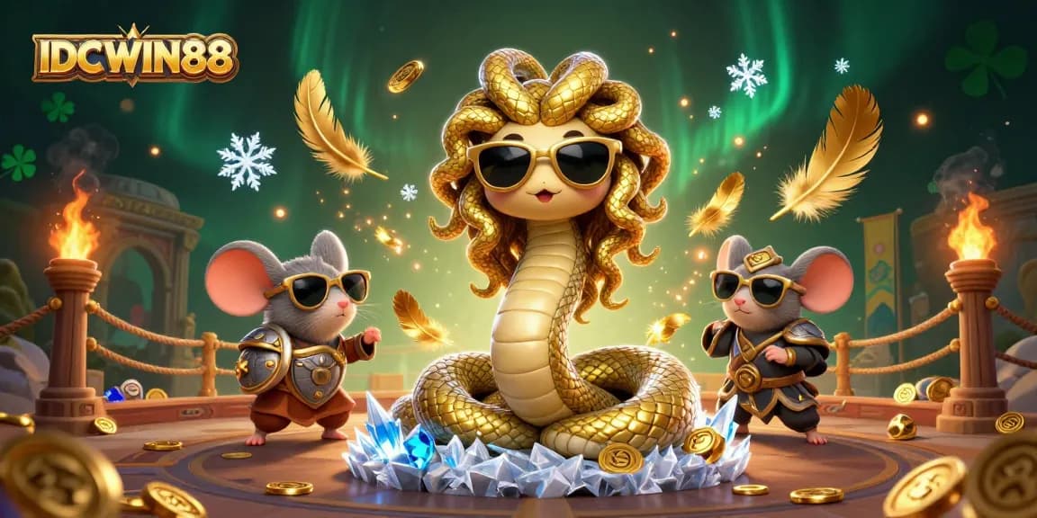 Experience thrilling gameplay with IDCWIN88 featuring Medusa, a fighting mouse, and casino elements.
