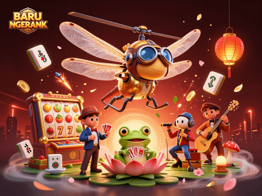 Experience the thrill of BARU NGERANK with vibrant slot reels and a unique casino scene