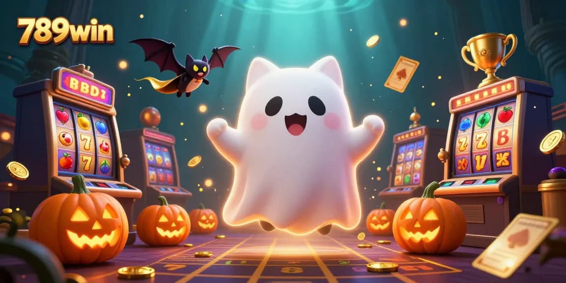 Experience the thrill of 789win with dynamic slot gaming visuals featuring ghostly characters and vibrant casino elements.
