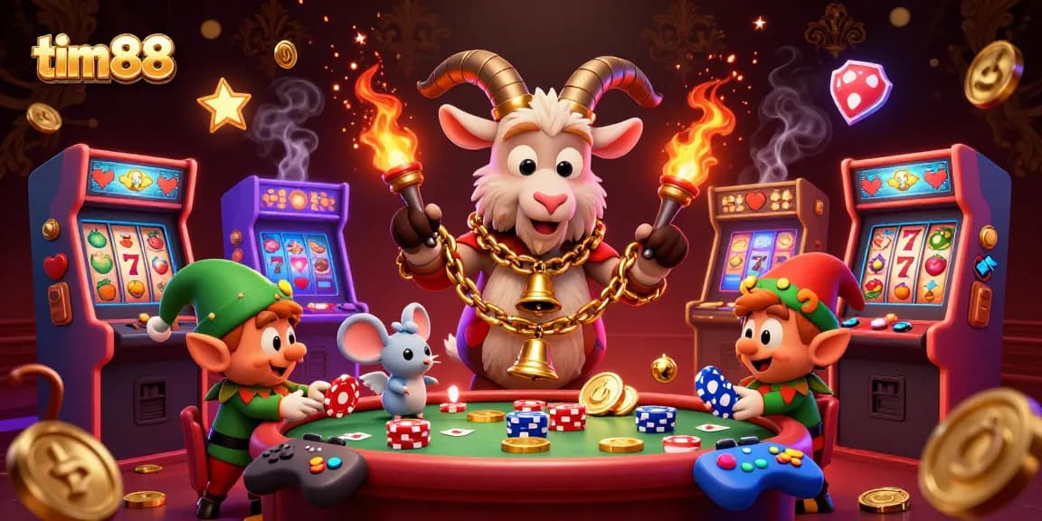Join the festive action at tim 88's vibrant casino with cartoon Krampus and mischievous elves!