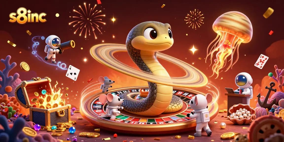 Experience thrilling bets at s8inc with a cosmic casino scene featuring animated characters and rich gaming elements.