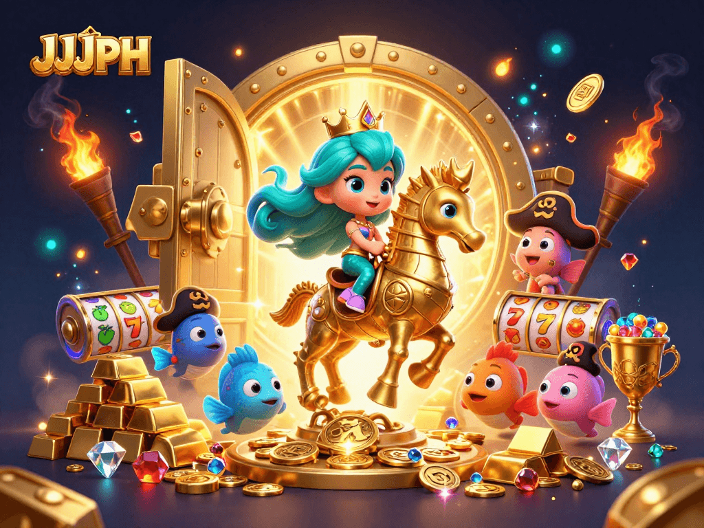 Experience JJJPH with a stunning mermaid and seahorse in a vibrant underwater casino adventure.