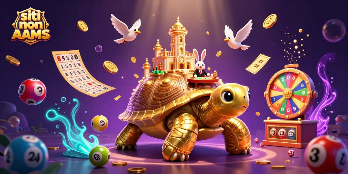 Scopri i siti non AAMS con una mascotte unica, tortuga d'oro che ospita un casinò illuminato, animato da monete d'oro.