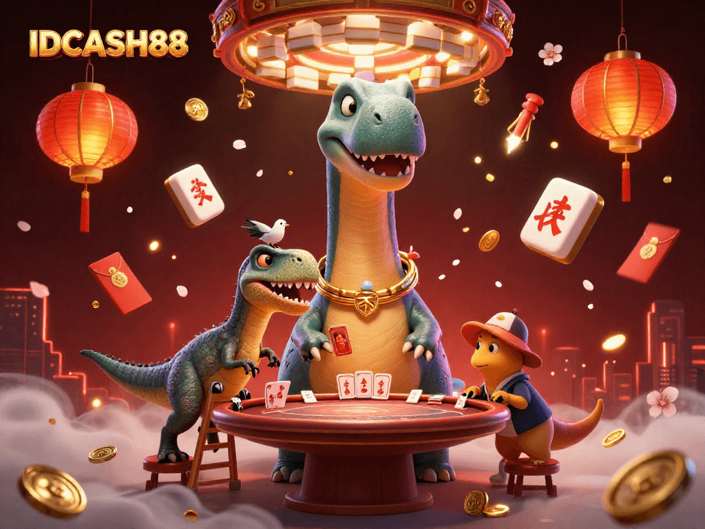 Experience thrilling gaming at IDCASH88 with a vibrant casino-themed illustration that captivates the essence of excitement.