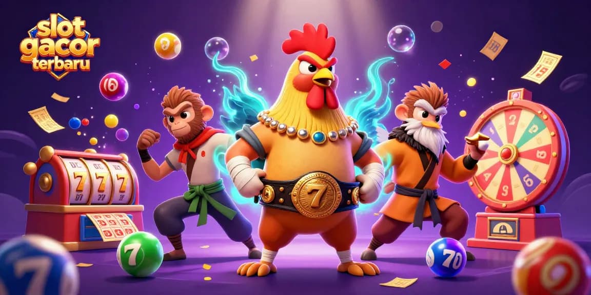 Experience slot gacor terbaru with vibrant characters and dynamic gambling elements in this captivating scene.