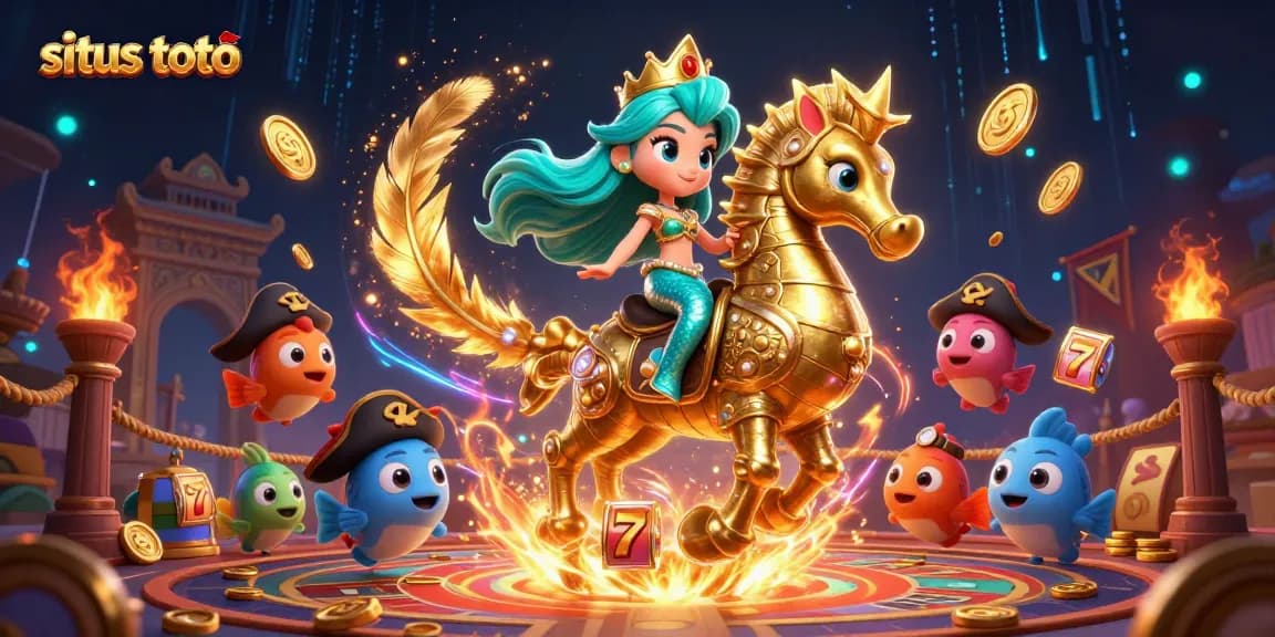 Experience the excitement of situs toto with a colorful casino-themed 3D illustration featuring vibrant characters and dynamic game elements.