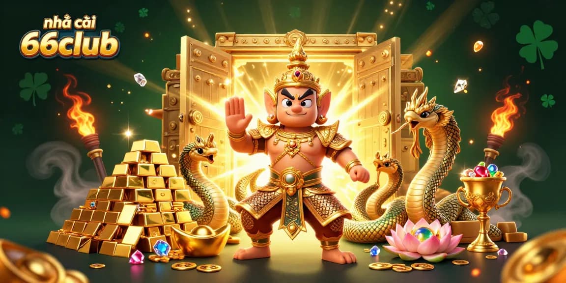 Experience thrilling gaming at nhà cái 66club with golden treasures and vibrant casino elements.