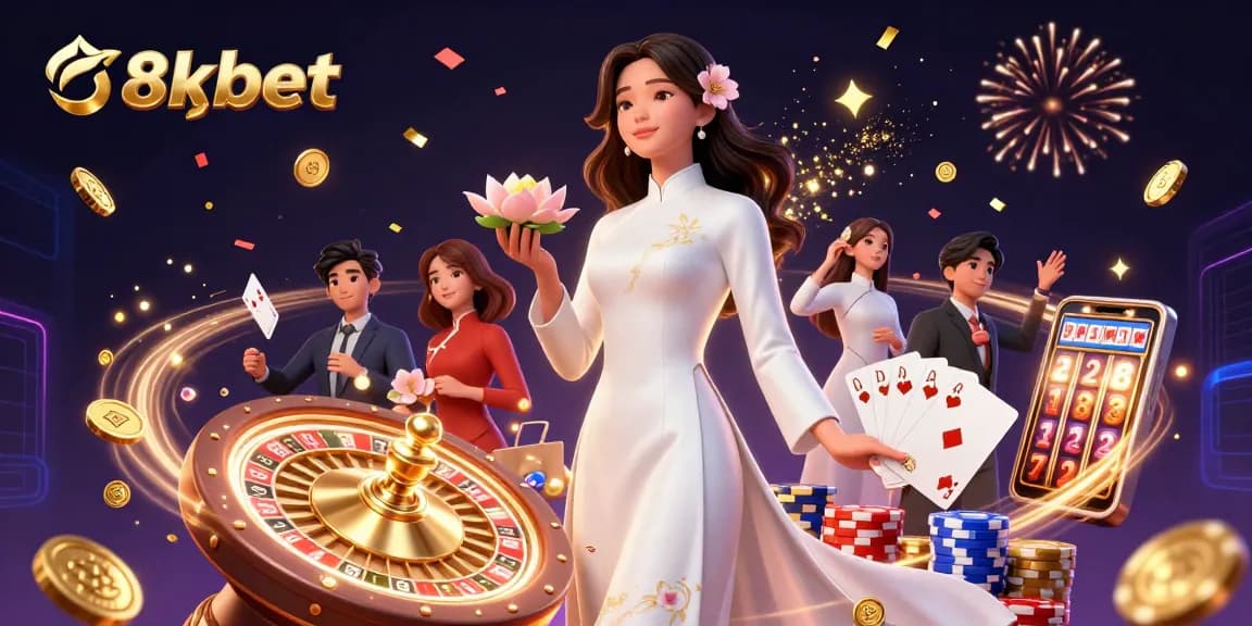 Experience thrilling wins playing at 8xbet with vibrant casino elements and a beautiful Asian woman.