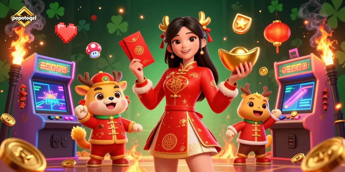 Experience the excitement of popotogel with vibrant 3D characters amid dynamic casino elements and games.