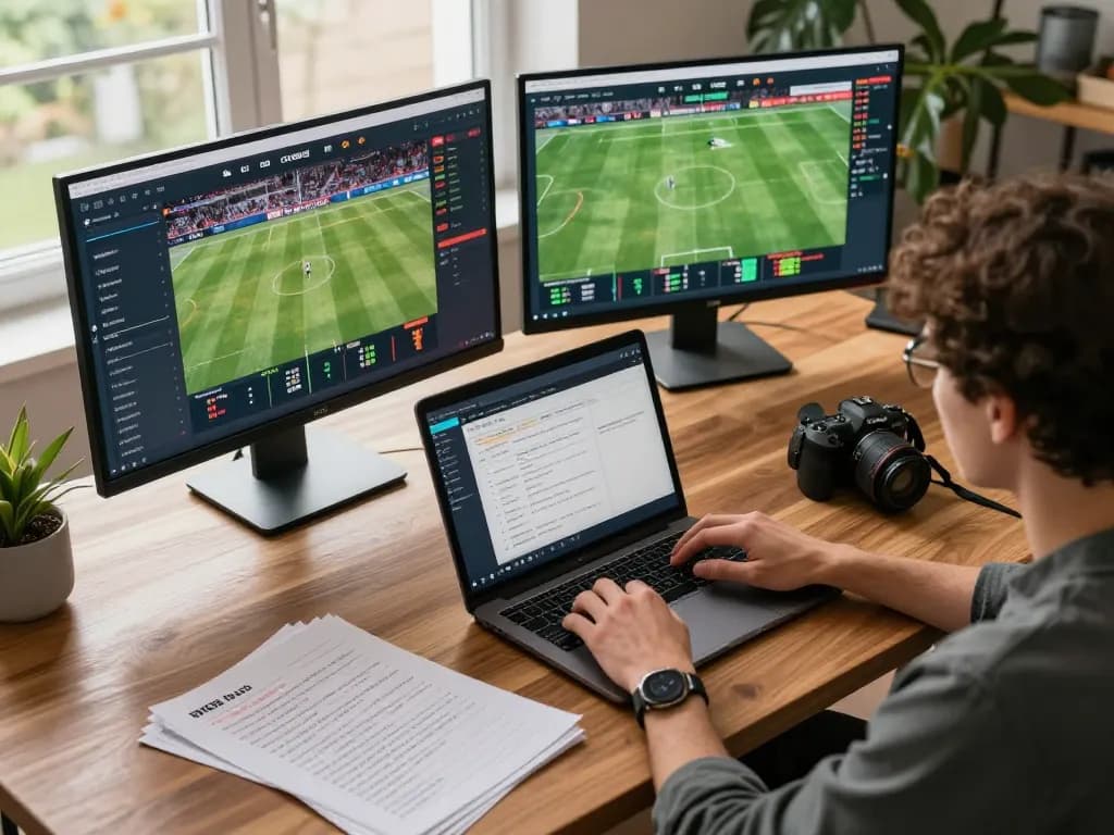 Engaging in sports betting on GK88 platform with multiple screens and notes.