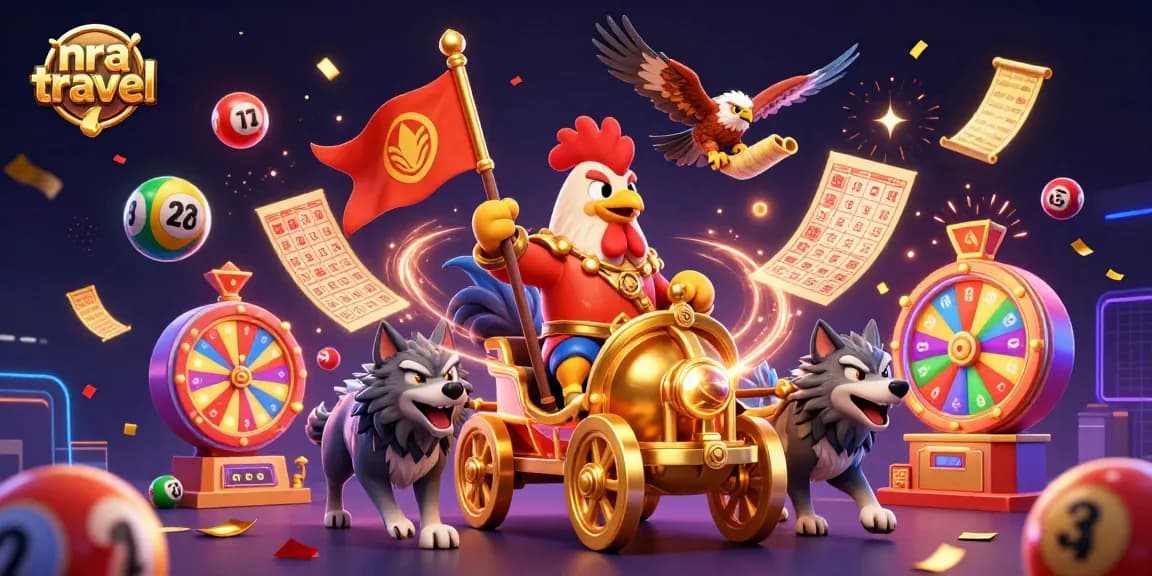 Experience the vibrant action of nra travel with engaging lottery elements in this 3D illustration.