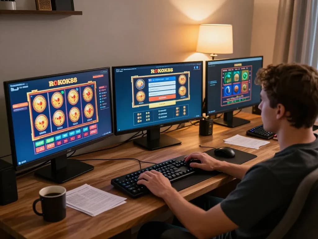 Engaging online session showing rokok88 slot login on a screen, emphasizing strategic gaming.