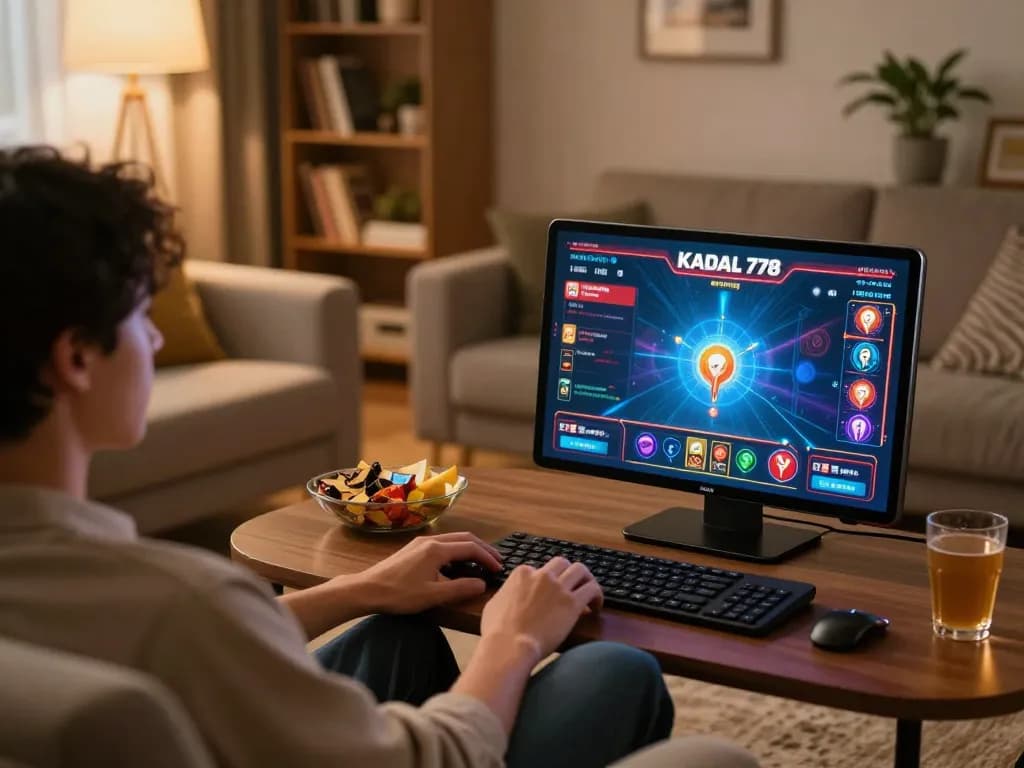 KADAL 778 online gaming scene with a tablet displaying exciting games, creating a cozy atmosphere.