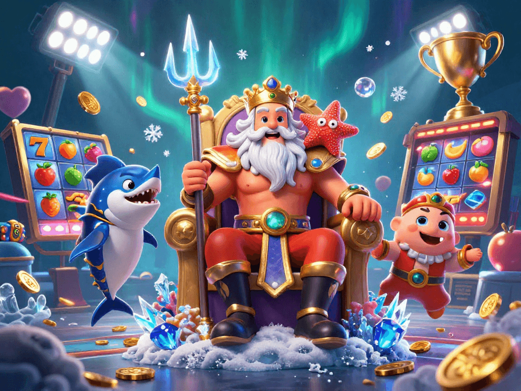Engage with slot gacor mahjong in a vibrant 3D underwater casino scene featuring Neptune and thrilling elements.
