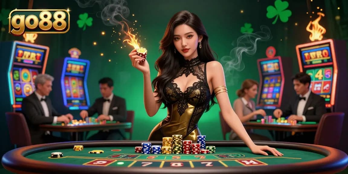 Experience the excitement at go 88 with vibrant slot machines and confident players in a luxurious setting.