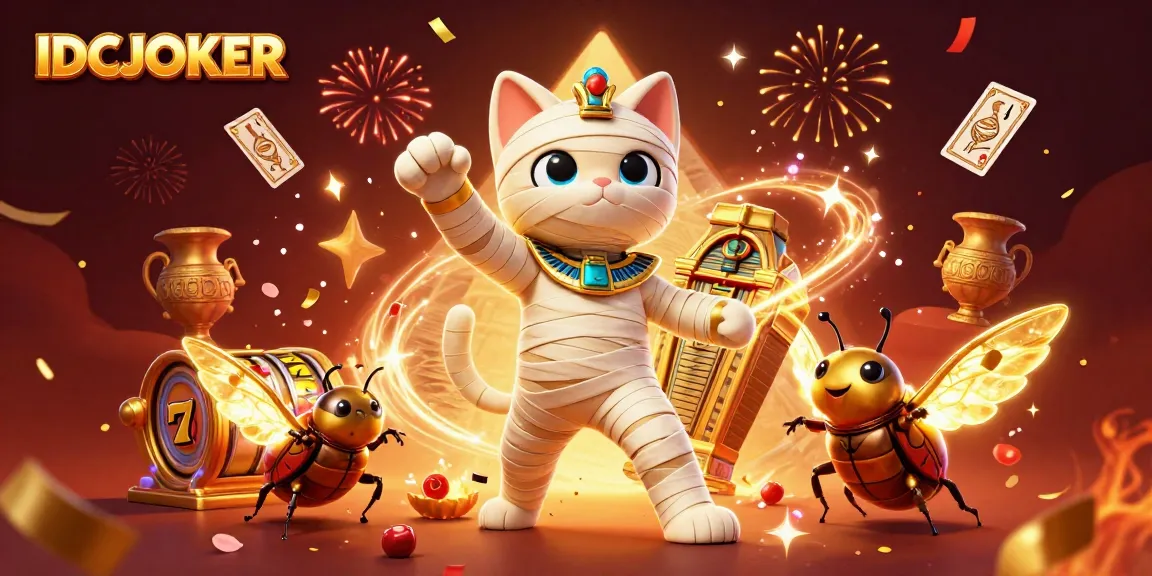 Spin with excitement at IDCJOKER showcasing a golden sarcophagus-themed slot game illustration.