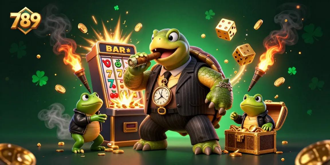 Experience the thrill of 789 gaming, where a giant snapping turtle sparks jackpot excitement amidst colorful casino elements.