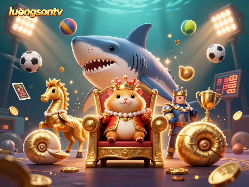 Experience thrilling sports betting action with luongsontv featuring a golden hamster king and vibrant gaming elements.