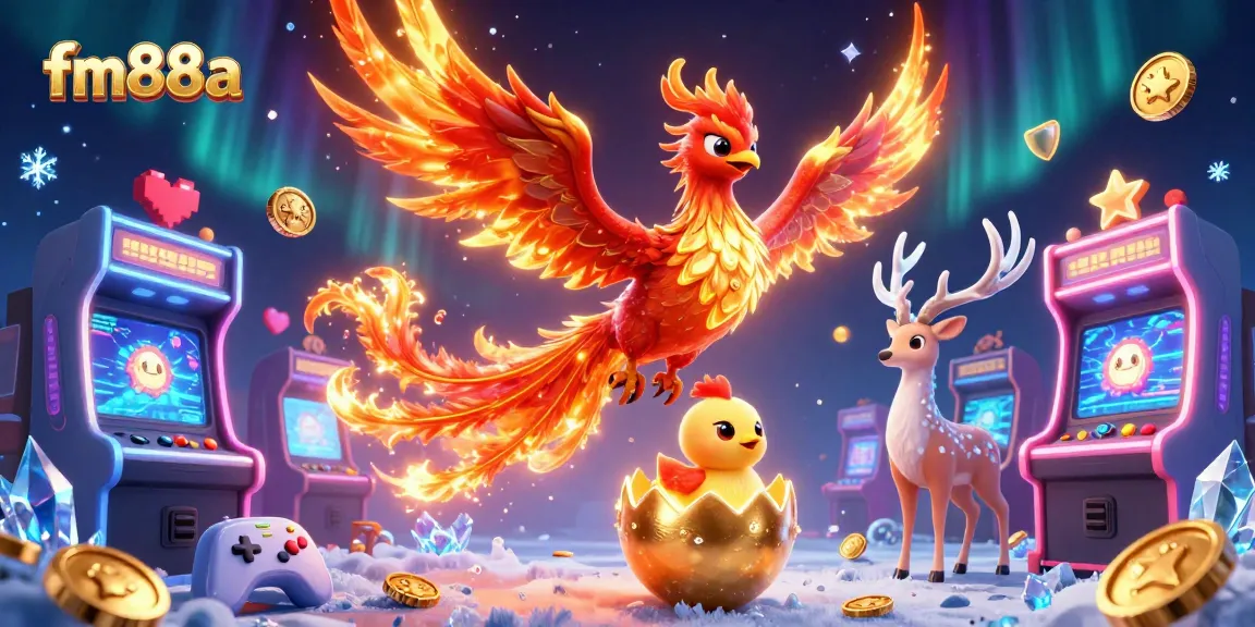 Experience the excitement of winning big at fm88a with a vibrant 3D casino scene featuring mythical elements.