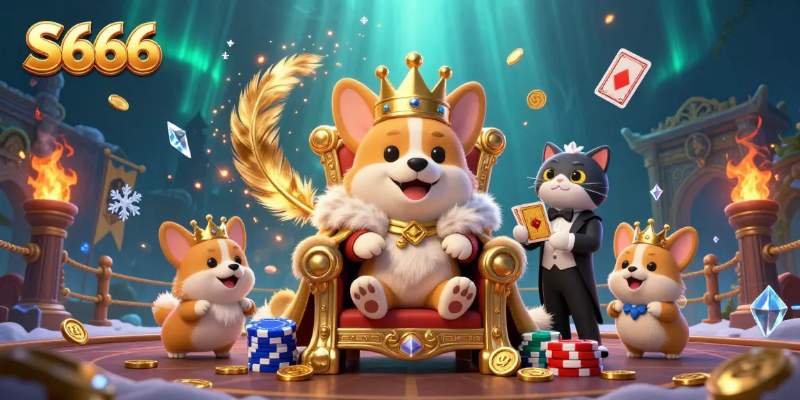 Experience thrilling wins at S666 with colorful games featuring royal corgis in a dynamic casino scene.