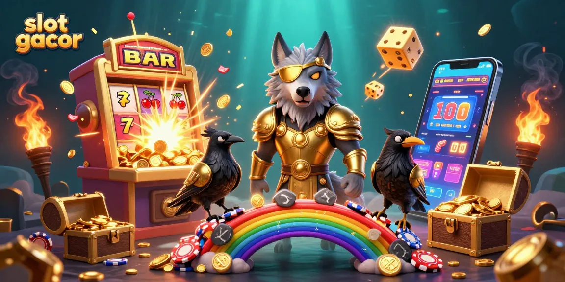 Experience thrilling slot gacor action in this vibrant casino scene with Odin and two ravens