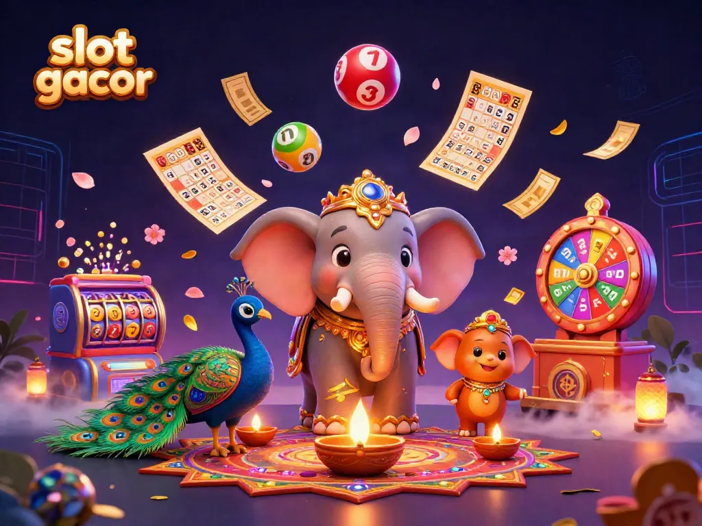 Engage in exciting slot gacor action with a colorful, dynamic illustration showcasing a festive casino scene.