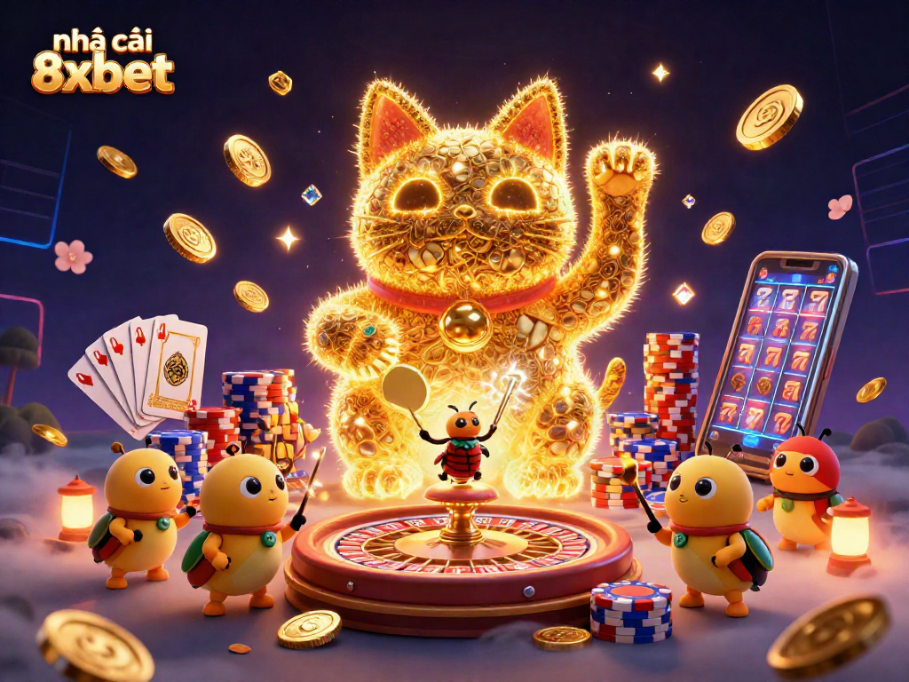 Engage with nhà cái 8xbet's vibrant casino illustration showcasing dynamic gaming elements.