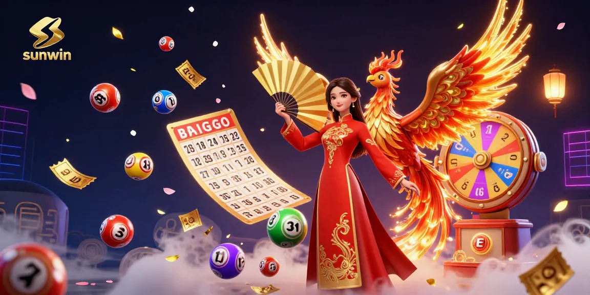 Engage with the colorful gambling world of sunwin featuring dynamic lottery balls, a phoenix, and vibrant visuals.