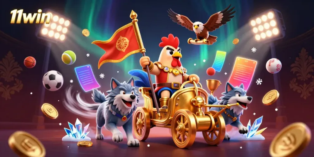 Experience thrilling sports betting with 11win's vibe, featuring a rooster warlord and games around.