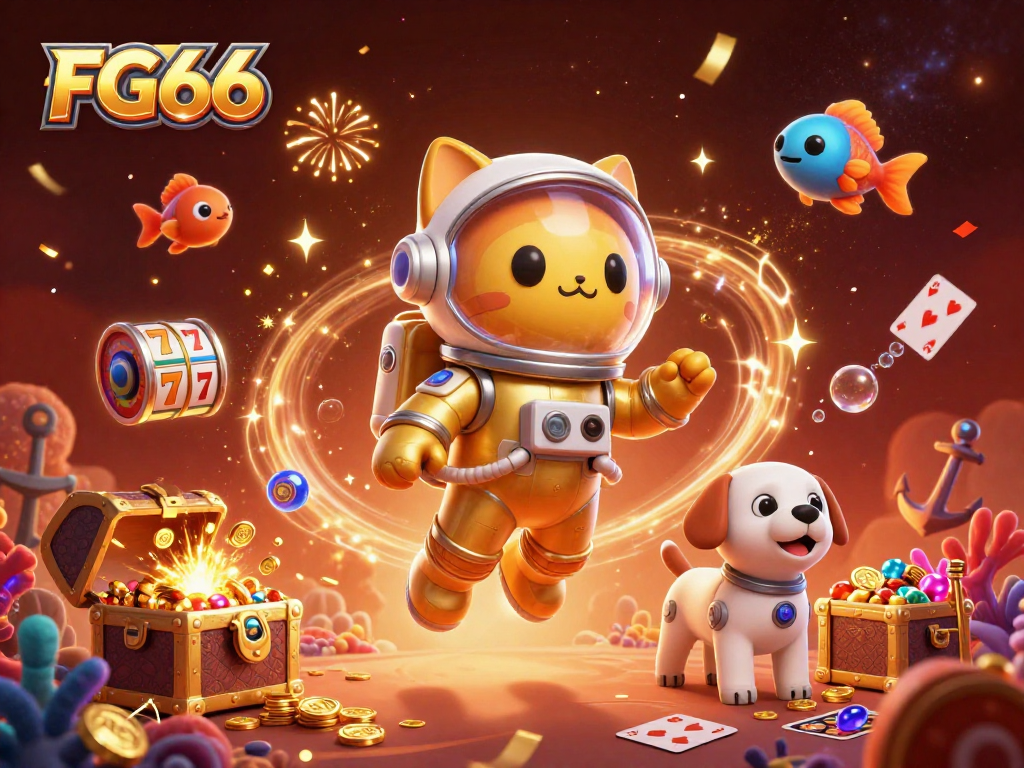 FG66 offers thrilling bets in a cosmic casino scene with a vibrant celestial theme.
