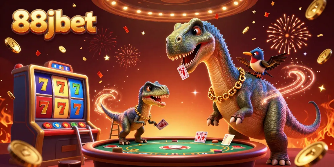 Experience the thrill of 88jbet with a vibrant 3D casino scene featuring playful characters.