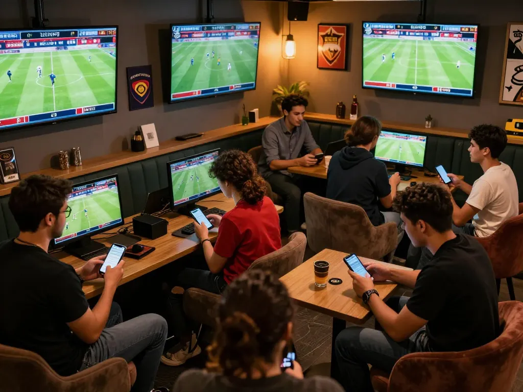 Kèo nhà cái updates showcased as enthusiasts analyze sports betting odds in a lively lounge atmosphere.