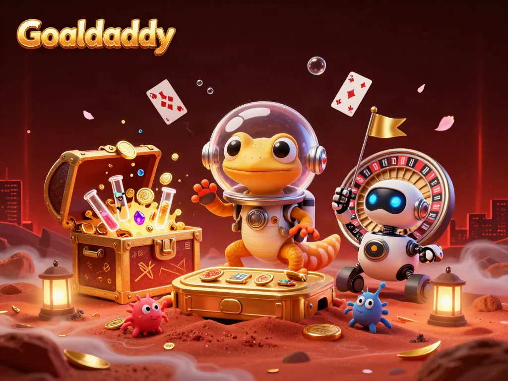 Experience Goaldaddy's immersive casino adventure in a dynamic 3D scene filled with excitement.
