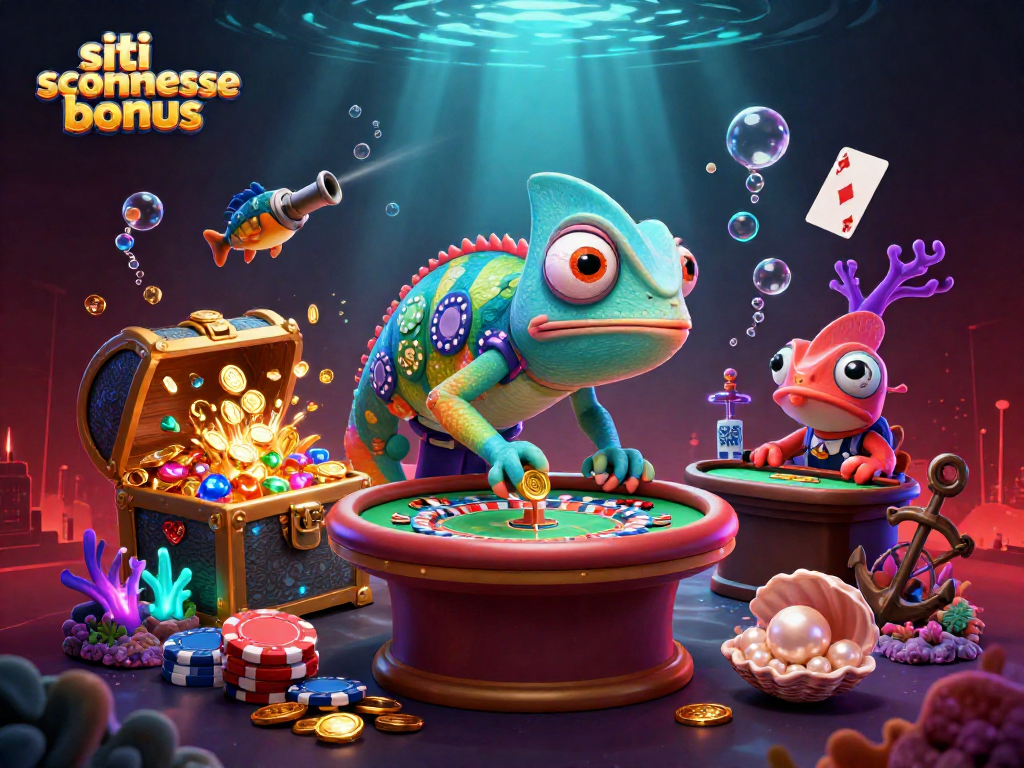 Scommetti con i migliori siti scommesse bonus, con un camaleonte casinò che lancia monete d'oro.