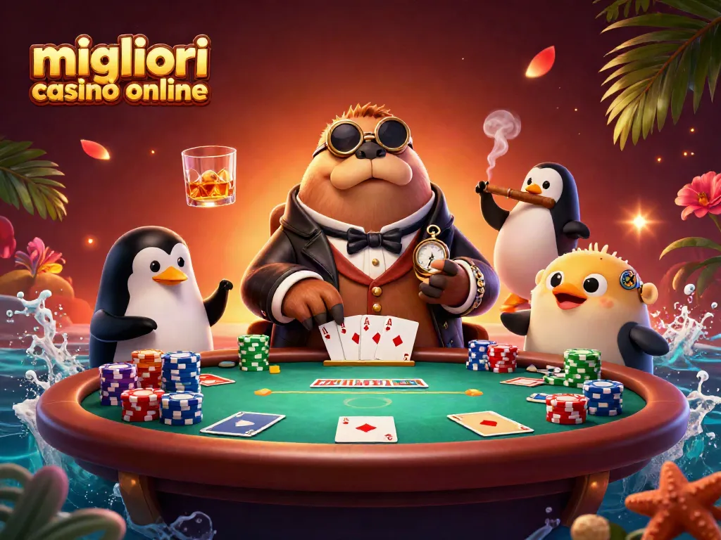 Gioca nei migliori casinò online con il walrus elegante e un dealer pinguino all'acqua