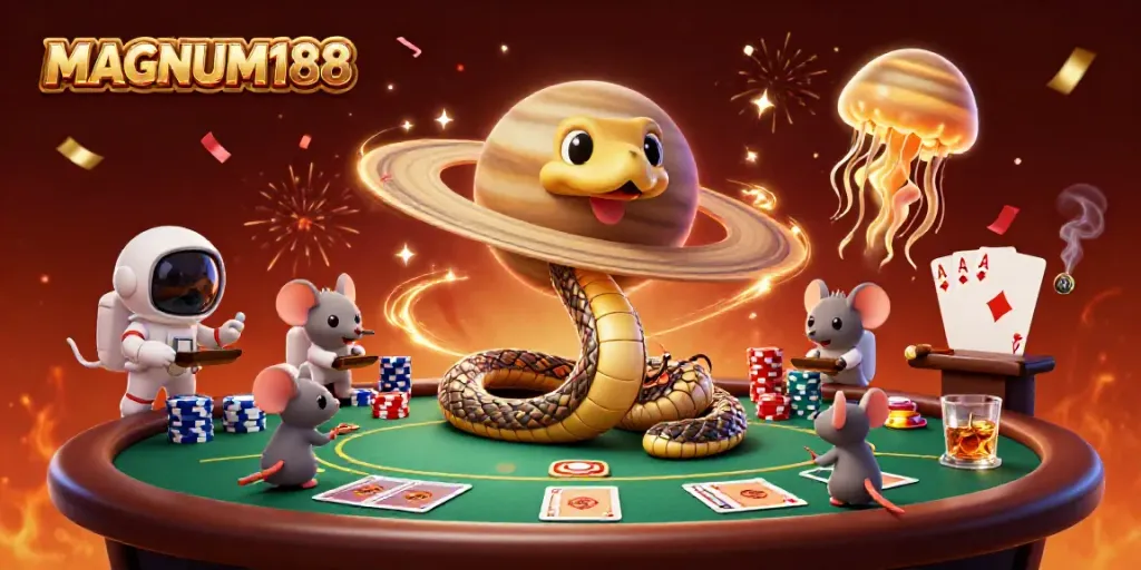 Bet on MAGNUM188's thrilling jersey collection with a cosmic dealer and astronaut mice.