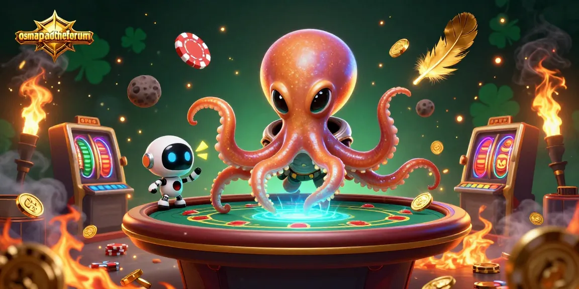 Experience the thrilling world of osmapandtheforum featuring a vibrant alien octopus at a poker table.