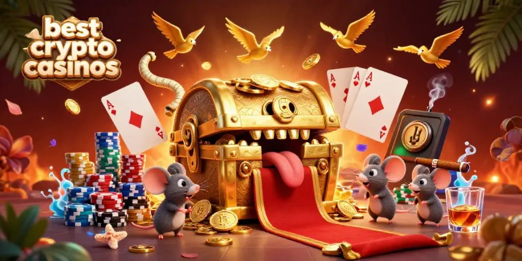 Experience the best crypto casinos with vibrant characters and dynamic gaming elements, emphasizing excitement.