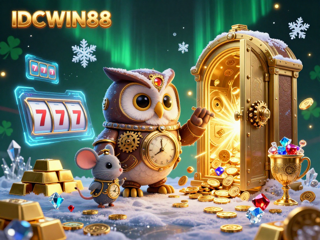 Experience incredible wins with IDCWIN88's dynamic slot reels and casino elements in this vibrant illustration.