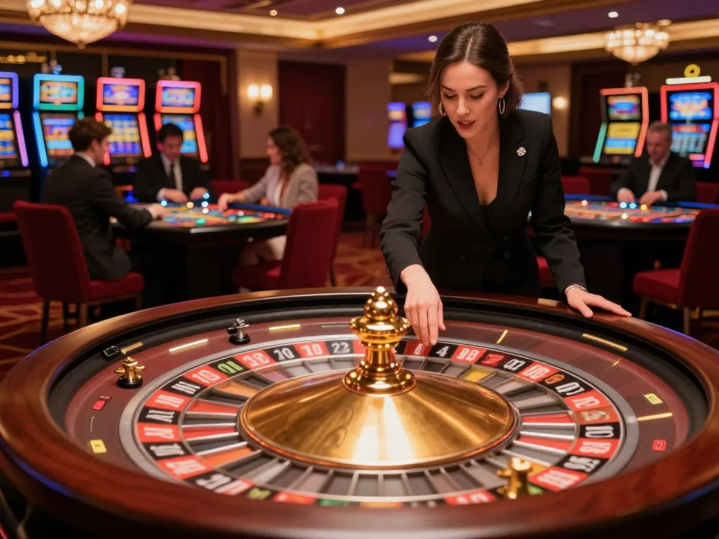 Players engaging in exciting roulette gameplay at the fabet casino, vibrant decor enhancing the thrill.