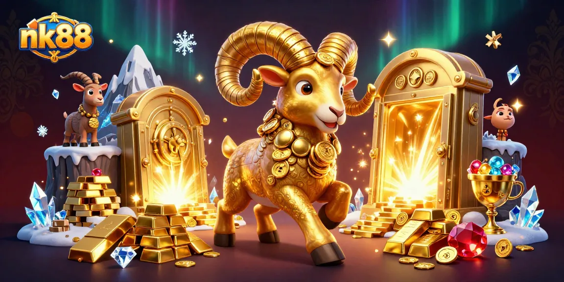 Experience exhilarating gameplay at nk88 with a massive golden ram charging through a treasure vault.