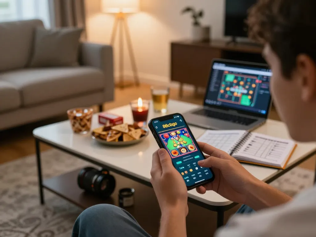 Person engaging with the 88clbgo casino app on a smartphone in a cozy home setting.