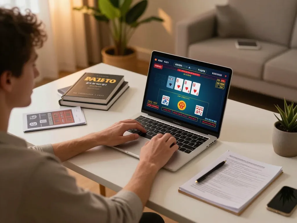 Person playing online casino games at home while exploring jun88 betting strategies